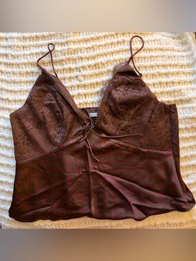 Brand New Abercrombie & Fitch Brown Lace Satin Cami with Pink Dot Accents